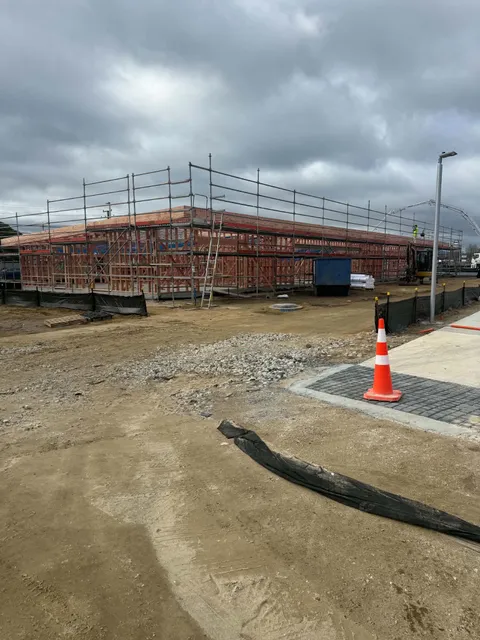 Timber framing and scaffolding around the new centre