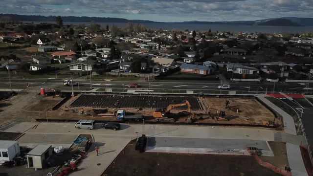 Foundation preparation with the neighbourhood and lake beyond